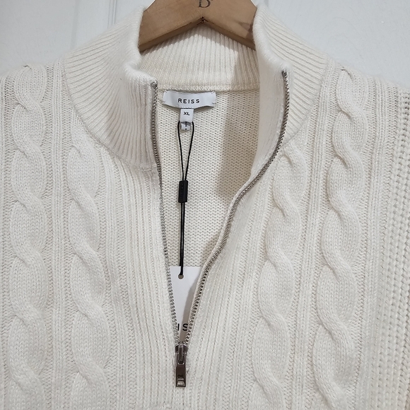 Reiss Rosso Cable Stitch Quarter Zip Sweater - Picture 7 of 8